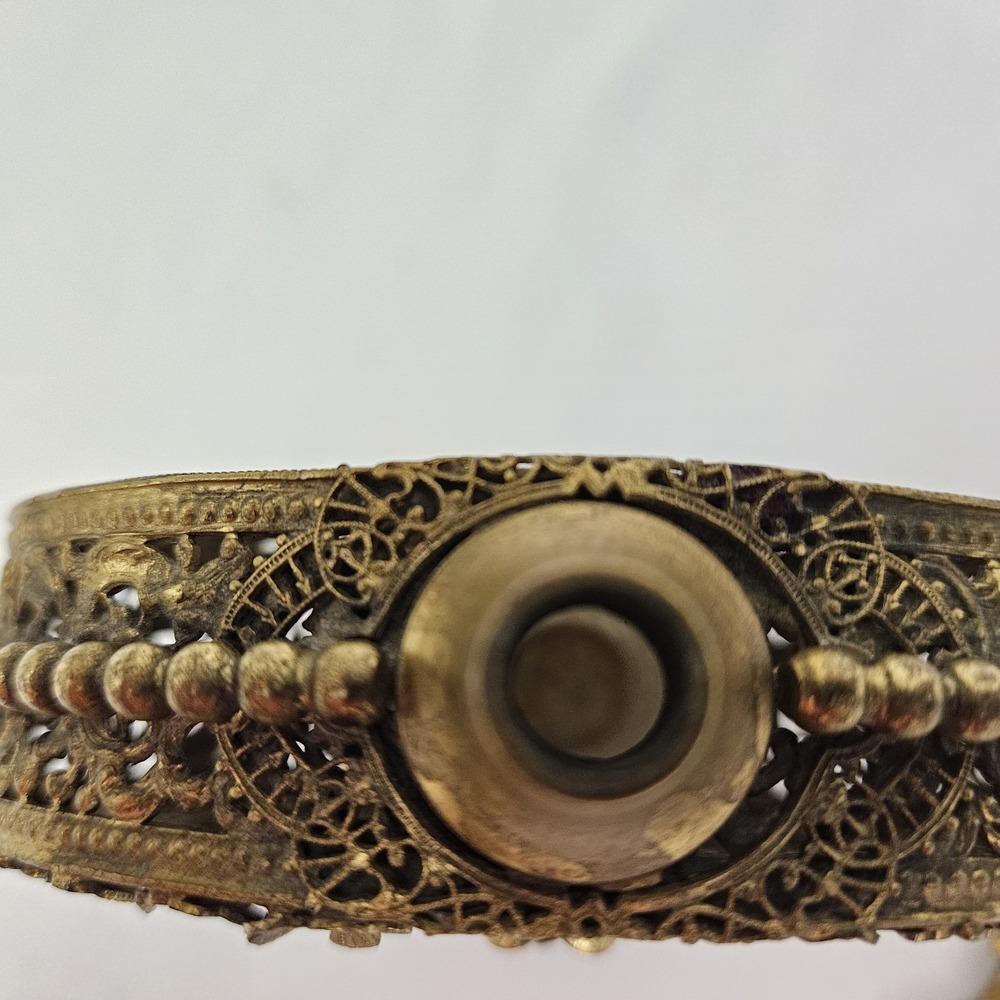 Vintage Brass Filigree Floral Ormolu Perfume Bottle Antique Victorian Ornate - Picture 9 of 12